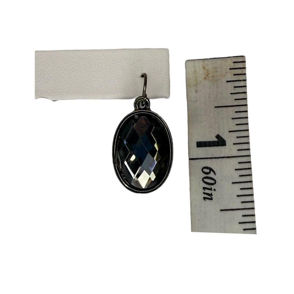 Vintage Metal Oval Faceted Stone Dangle Earrings Fish Hook Women's Jewelry - Picture 6 of 6